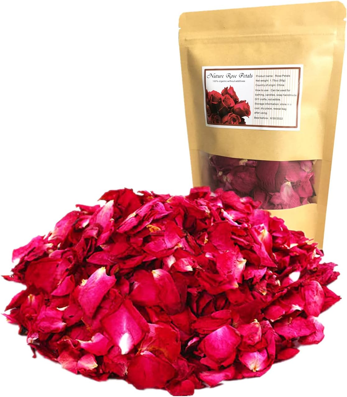 Candle Making Bath - Dried Red Rose Petals 1.75oz/50g, Natural