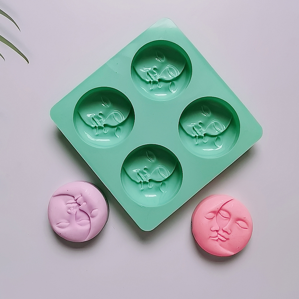 Candle Making Bath - 4 Cavity Silicone Soap Mold Moon