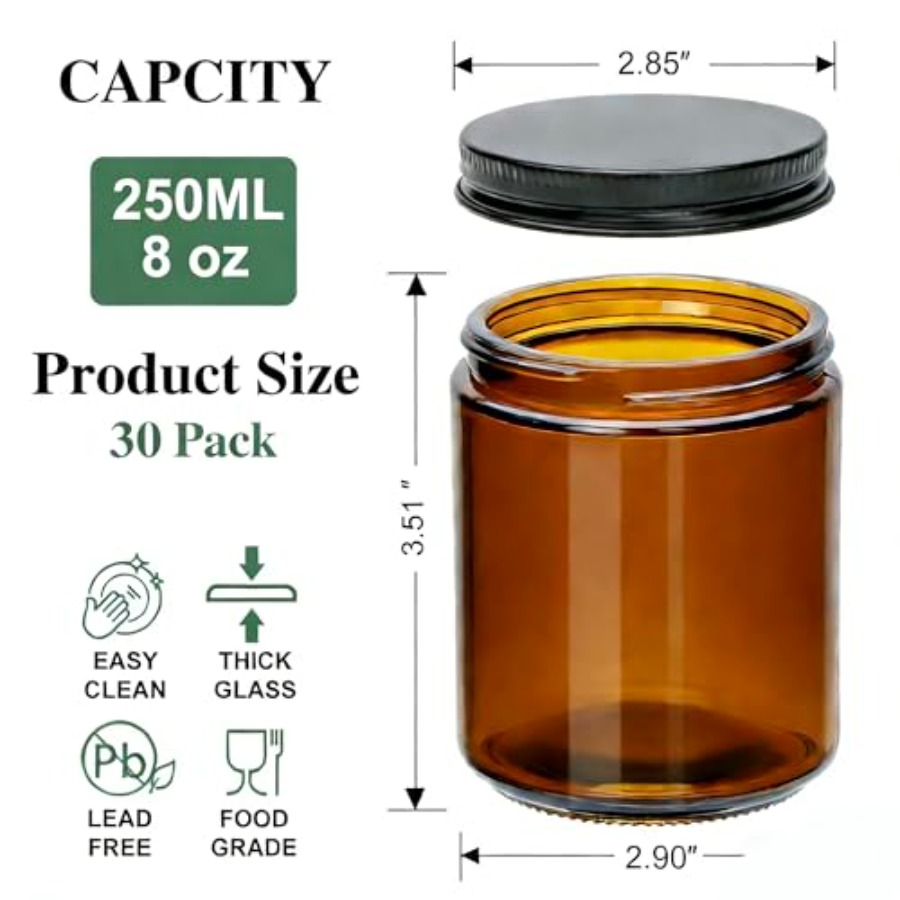 8oz Amber Candle Jars Set of 3 - Candle Making Glass Jars recensie en prijs